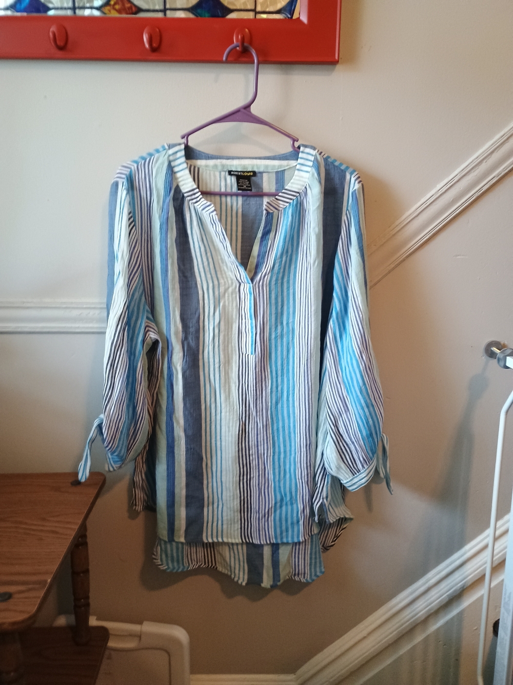 Robert Louis Vertical Stripe V-Neck Tunic - Blue & White